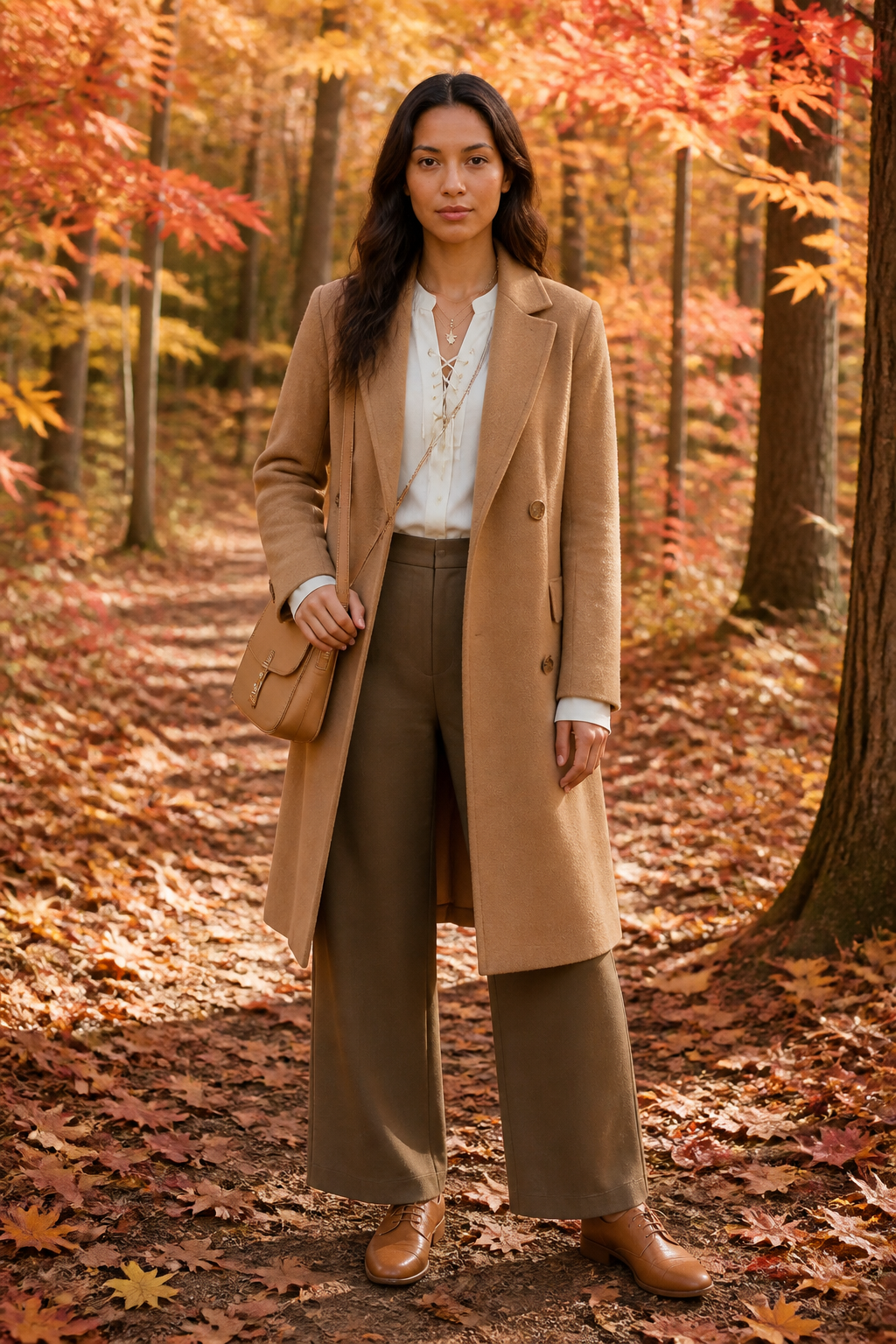 Camel and olive against those golden maples feels like autumn perfection. This t