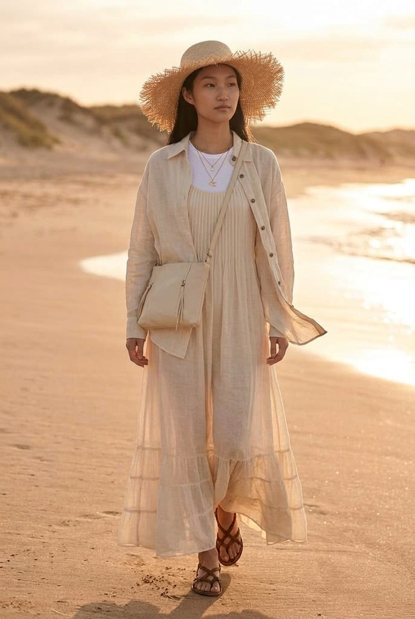 Caught the golden hour in layers of linen and natural textures, letting the halt