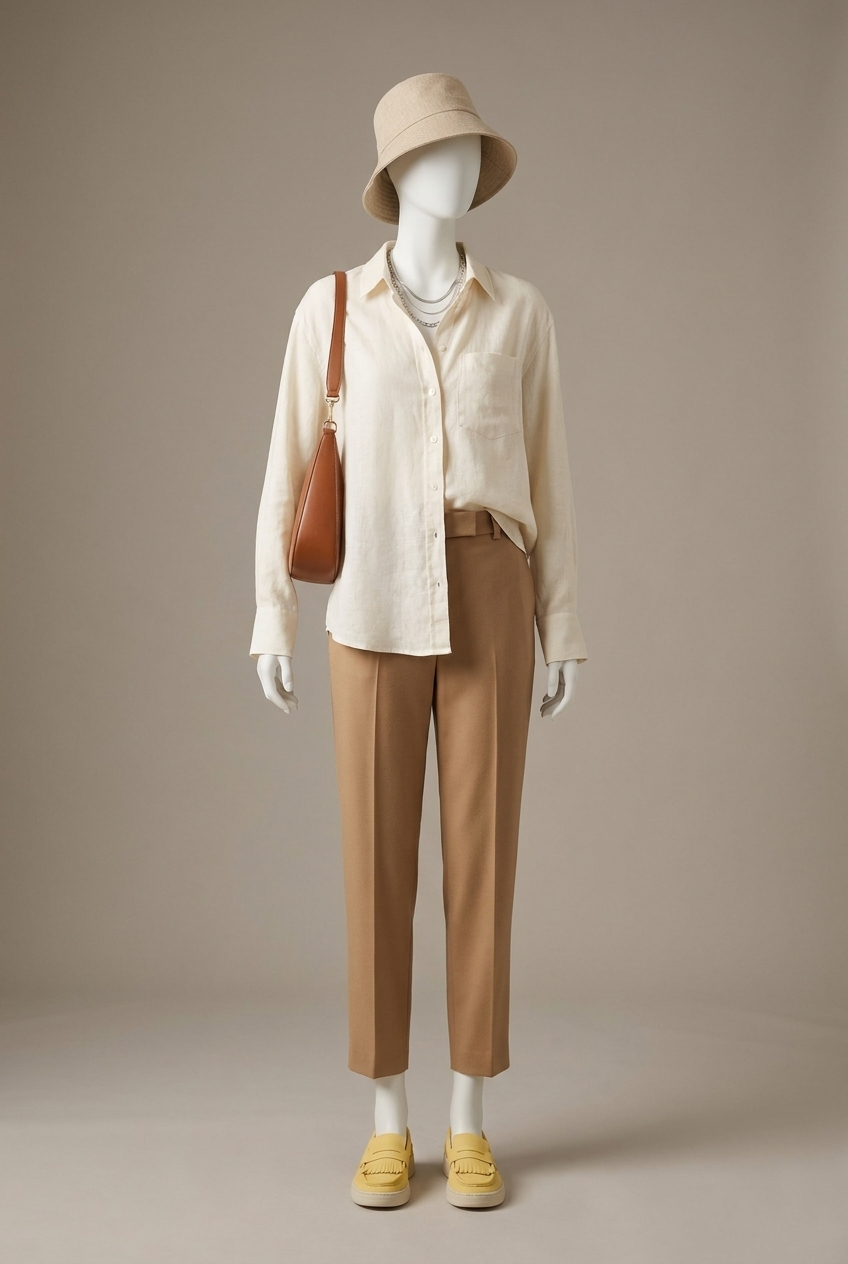 Textured Arrival, Layered linen and wool in warm neutrals, arriving at the studi