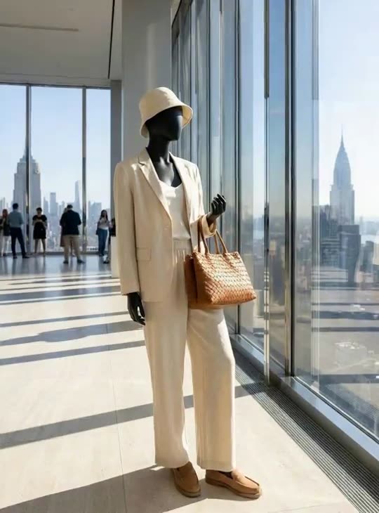 Quiet Arrival, A mother's understated grace in linen and warm neutrals, catching