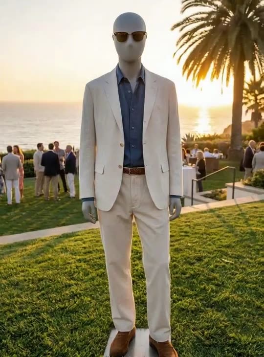 Coastal Ceremony, Elevated linen tailoring that honours the Malibu sunset withou